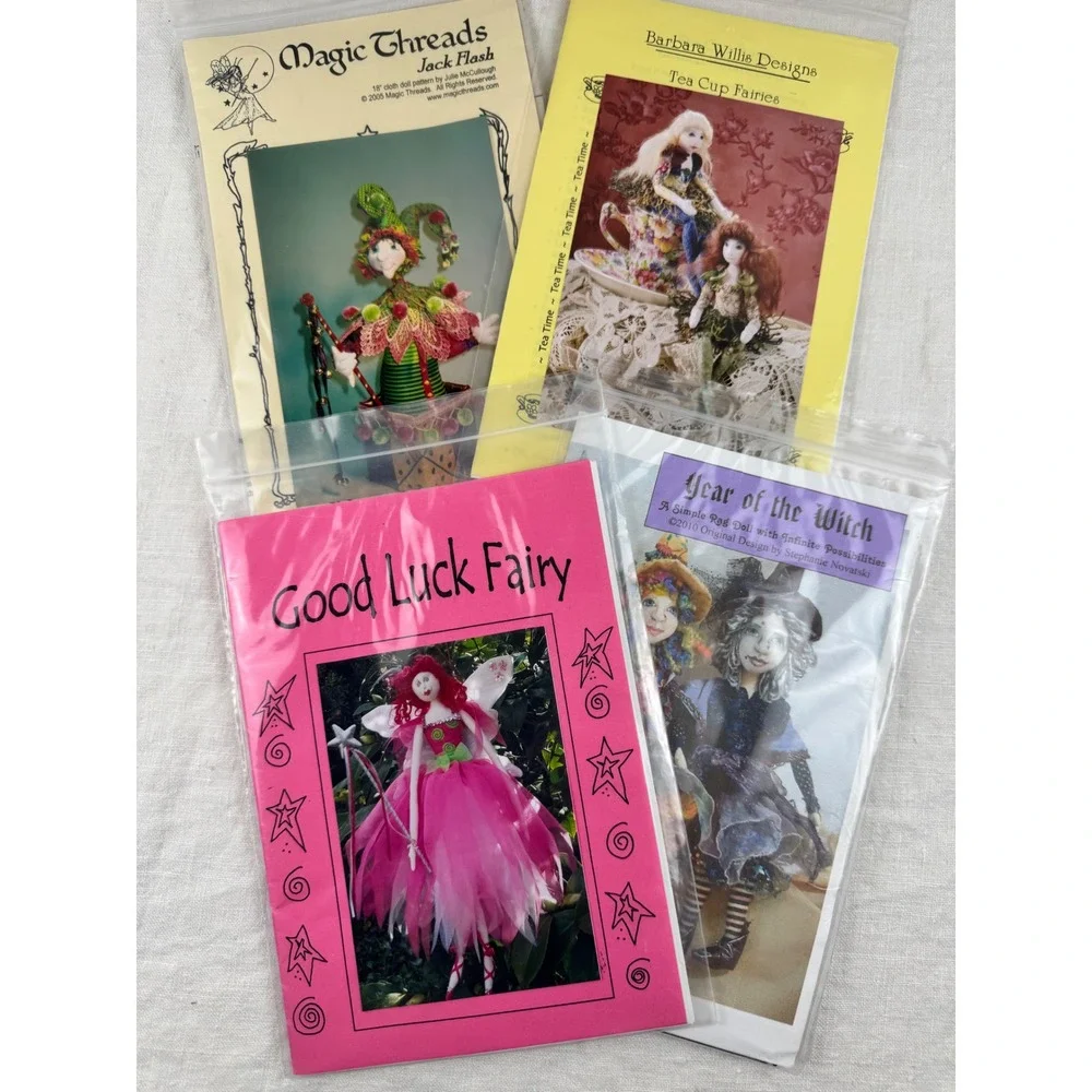 Mixed Lot 4 Cloth Doll Sewing Patterns Fairies Witch Jester Magic Threads Willis